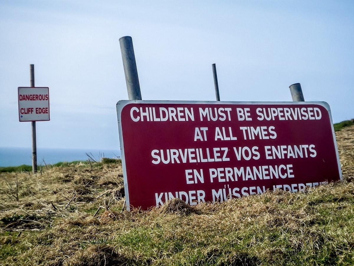 Warning sign at Ireland's Cliffs of Moher