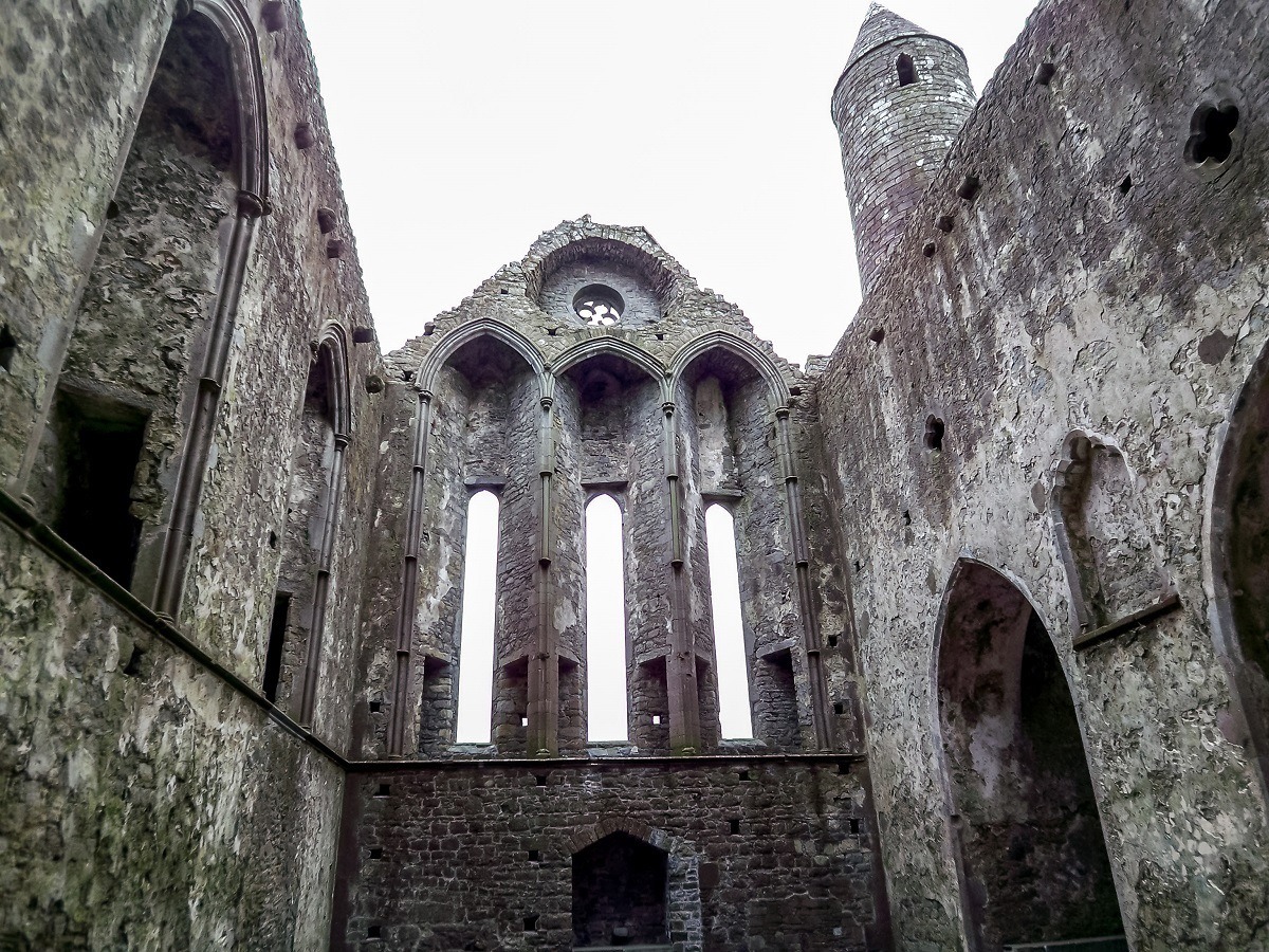 Inside the cathedral ruins at Ireland's Rock of Cashel