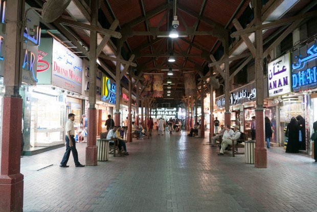 The shops of the Dubai gold souk.