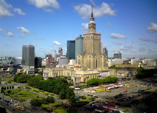 A view of the Palace of Culture and Science (PKiN) in Warsaw, Poland.