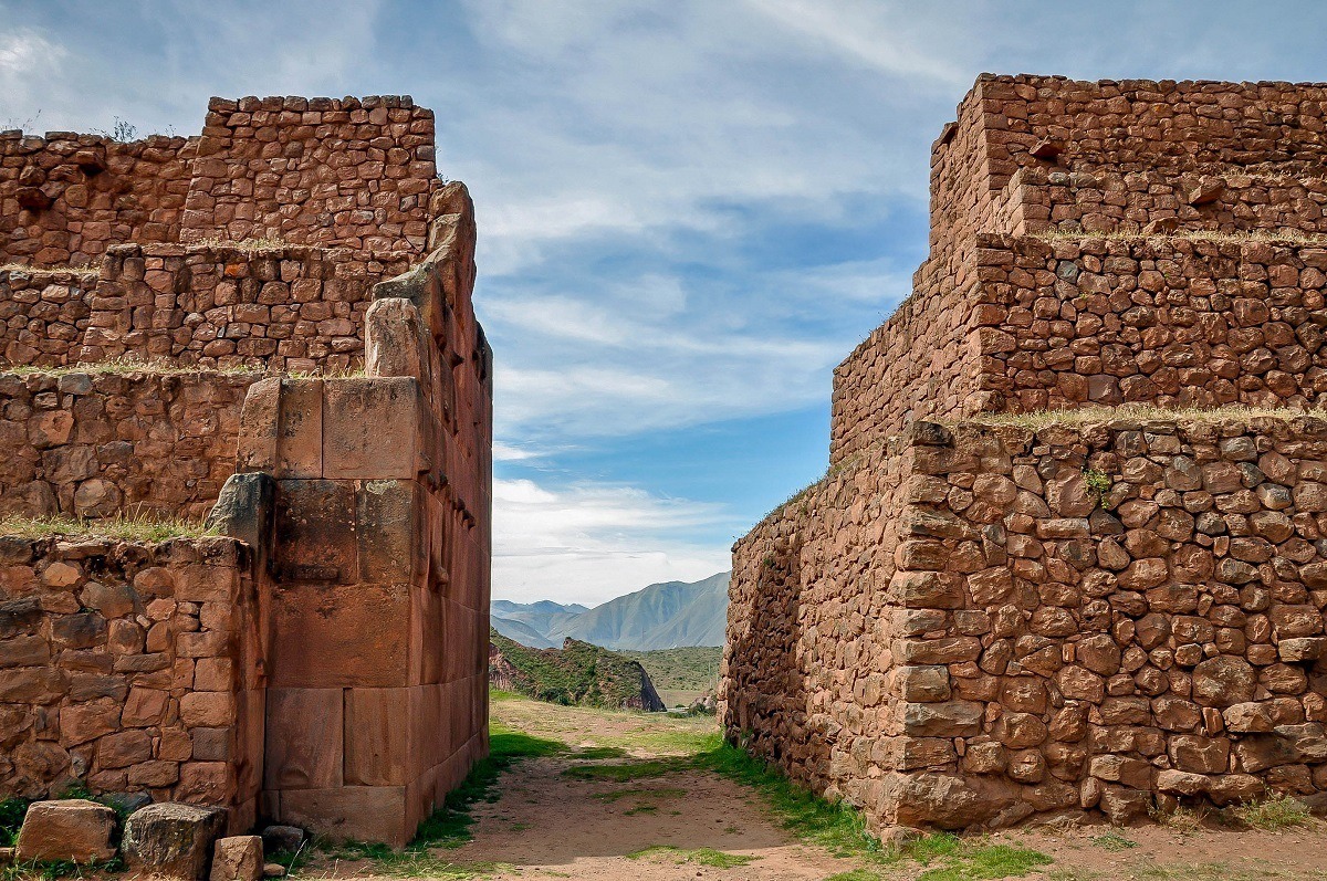 Stone walls at the Archaeological Park of Pikillaqta in Peru