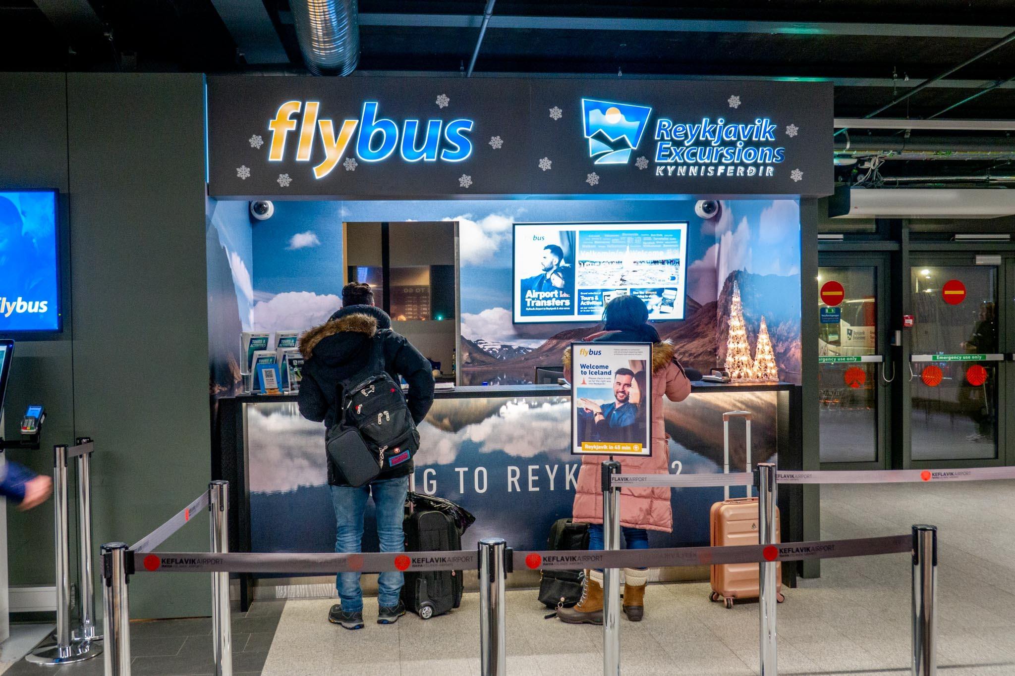 The Keflavik Airport Flybus ticket counter.