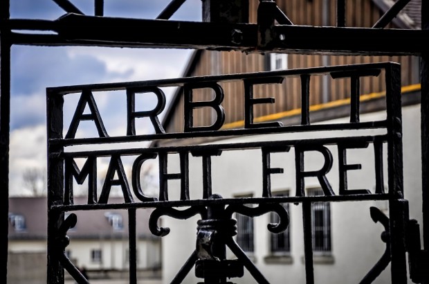 Visiting Dachau Concentration Camp Front gate of Dachau concentration camp saying "Arbeit Macht Frei" -- "Work makes you free: