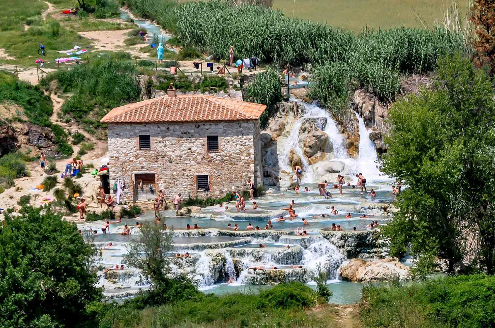 The Terme di Saturnia Tuscany Italy. You pass this overlook on the SP10 main road while driving from Rome to Saturnia hot springs. We absolutely loved the Saturnia thermal springs Italy.