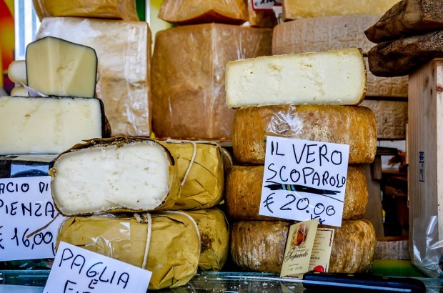 Market Day and Sightseeing in Siena, Italy multiple cheeses at the Siena market