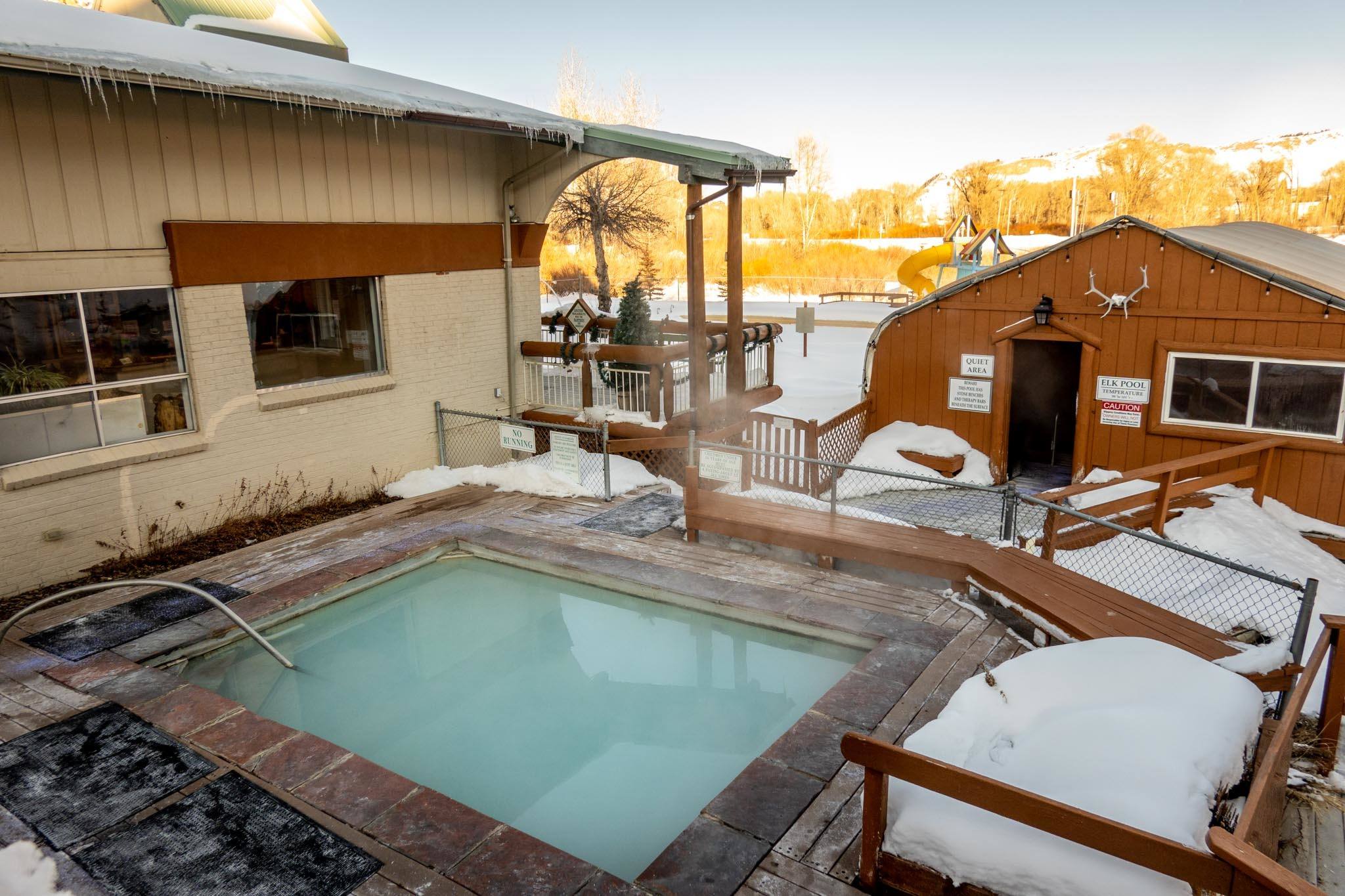 Buildings and pools of the Hot Sulphur Springs Resort & Spa in Grand County.