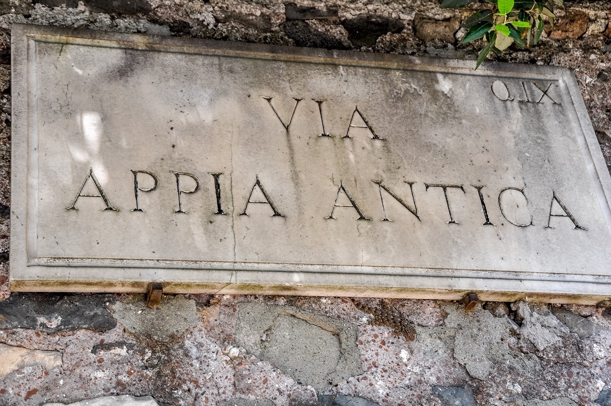 Sign for the Via Appia Antica (The Appian Way Rome).