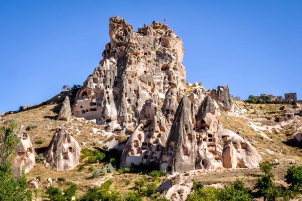 The Uchisar Castle in Cappadocia, Turkey.