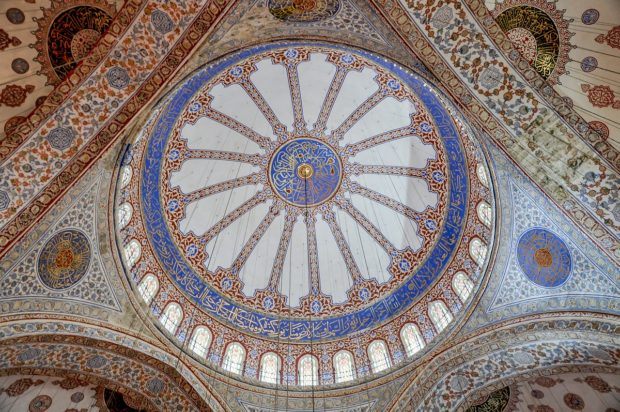 The ceiling of the Blue Mosque - one of the top tourist attractions in Istanbul.