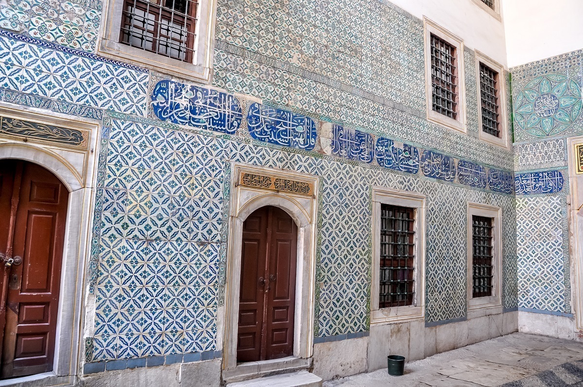 Tile work in the harem courtyard of the Topkapi Palace Museum.