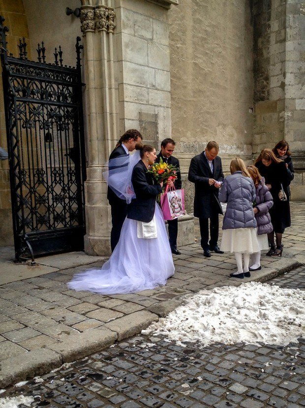 Wedding party at St. Martin's Cathedral in Bratislava, slovakia