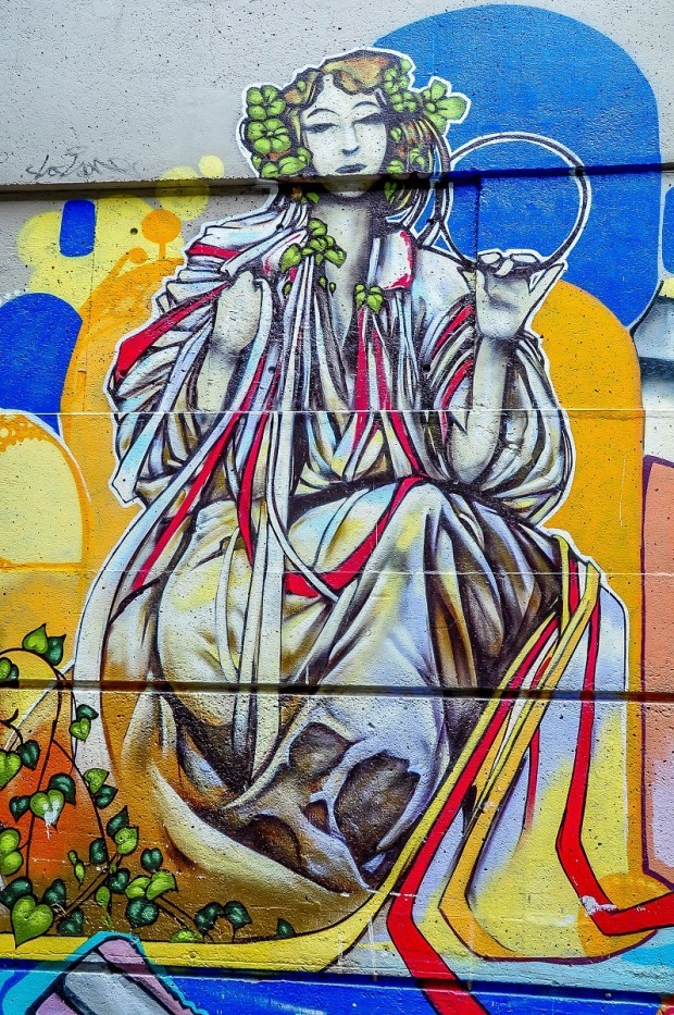 Vancouver street art of woman in a toga