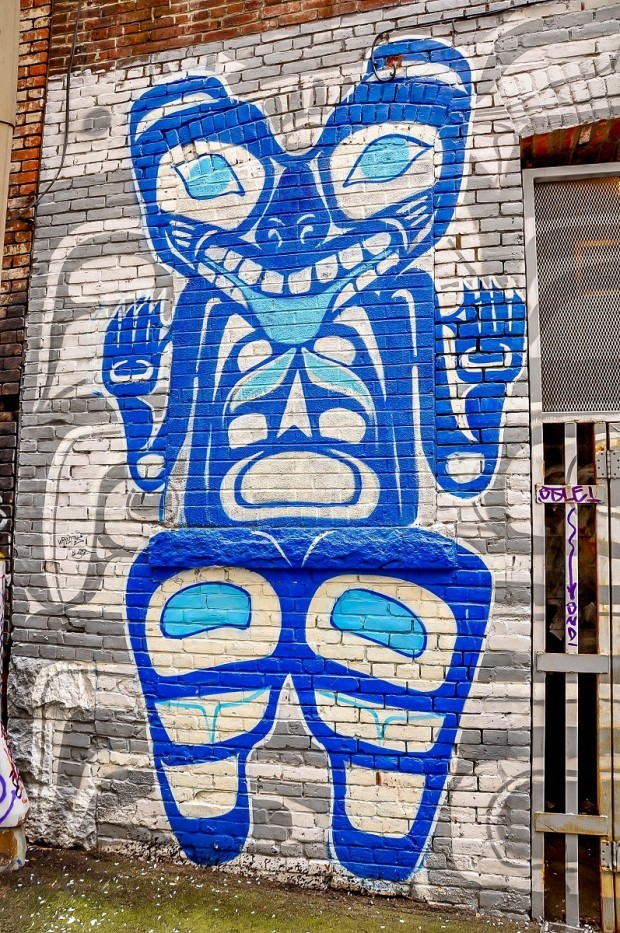 Blue and white Inuit street art