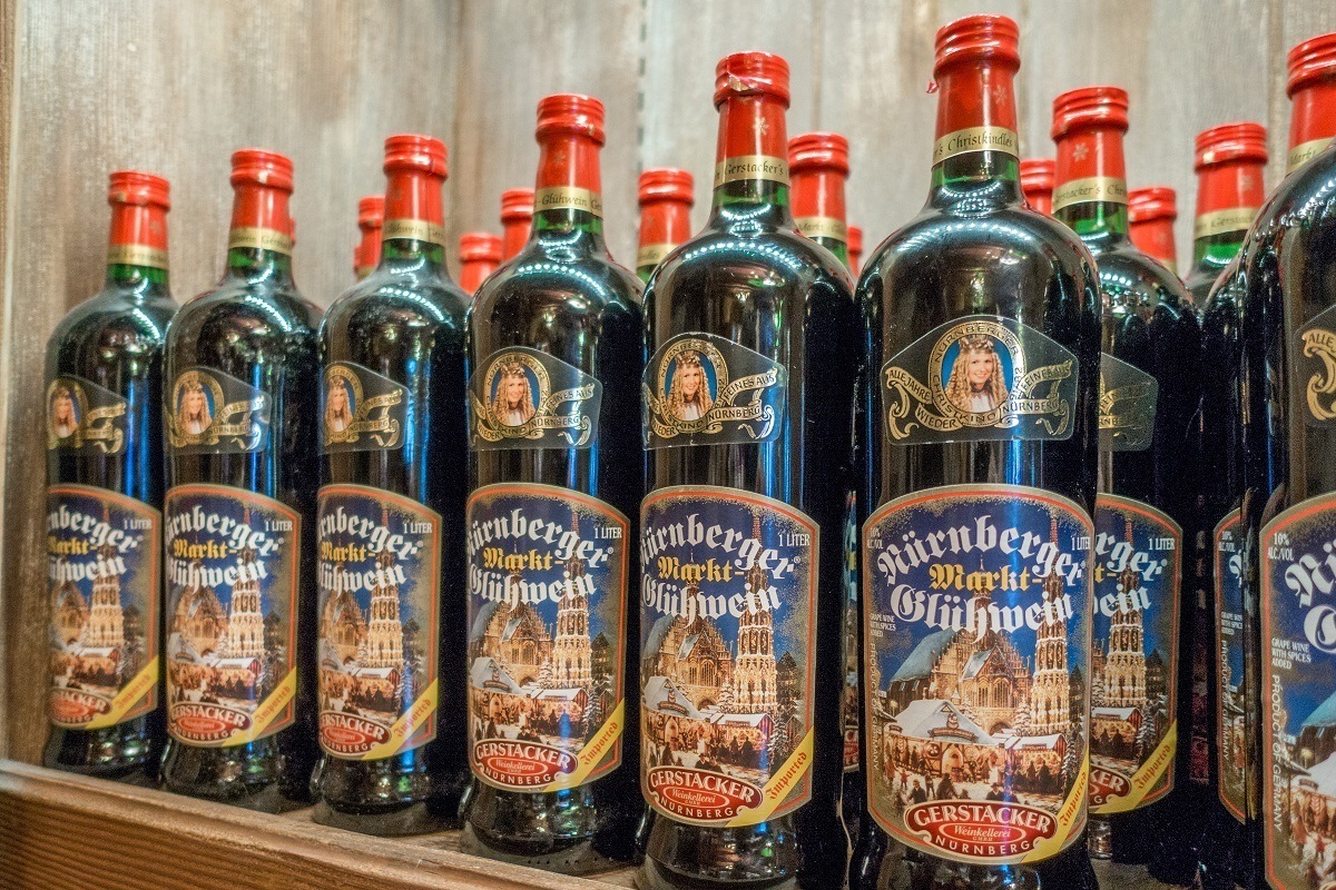 Bottle of gluhwein (German mulled wine) for sale
