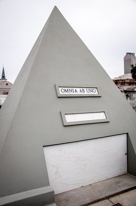The Nicolas Cage Pyramid Tomb i(currently unoccupied) is located in St. Louis Cemetery No. 1, although it looks out of place with all of the historical burial vaults.