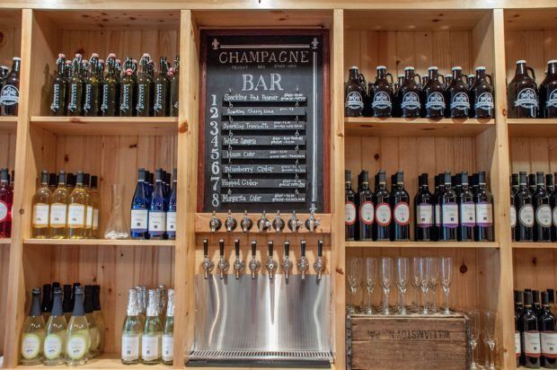 The wine and cider offerings at Spring Gate Vineyard.