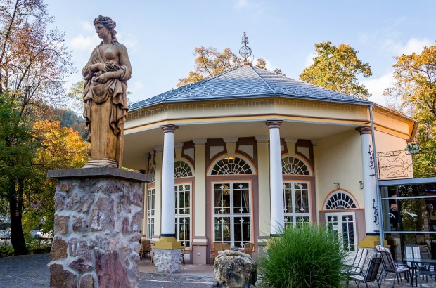 Relaxation at The Kupele Sklene Teplice Spa in Central Slovakia The Kursalon and Cafe at the Kupele Sklene Teplice Spa in Slovakia.