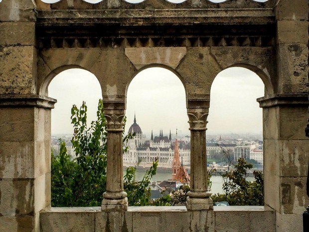 The Hungarian Parliament from the Fisherman's Bastion on the Castle Hill in Buda. Castle Hill is a must for anyone visiting Budapest.