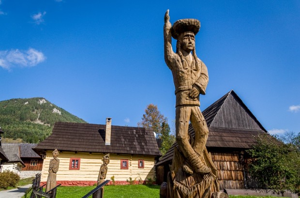 Traditional Village Life in Vlkolinec, Slovakia A statue welcomes visitors to the rural village of Vlkolinec, Slovakia.