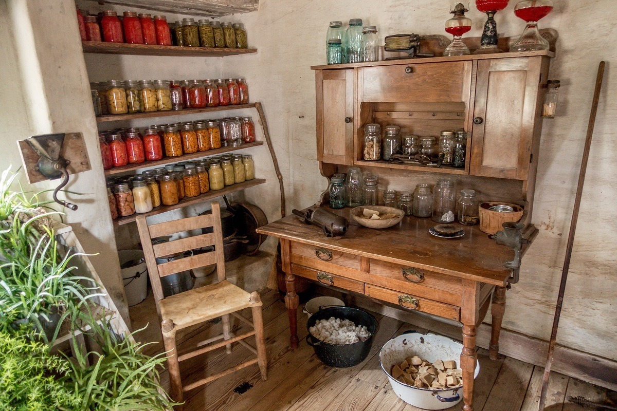 Kitchen full of preserved food at Sauer Beckmann Living History Farm