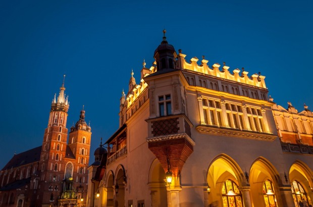 Learning Life Lessons in Krakow Krakow's Main Market Square and the Cloth Market at night.