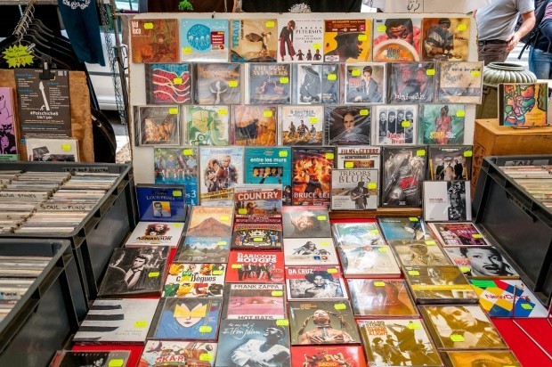 CDs anf DVDs for sale at the market in Uzes, France