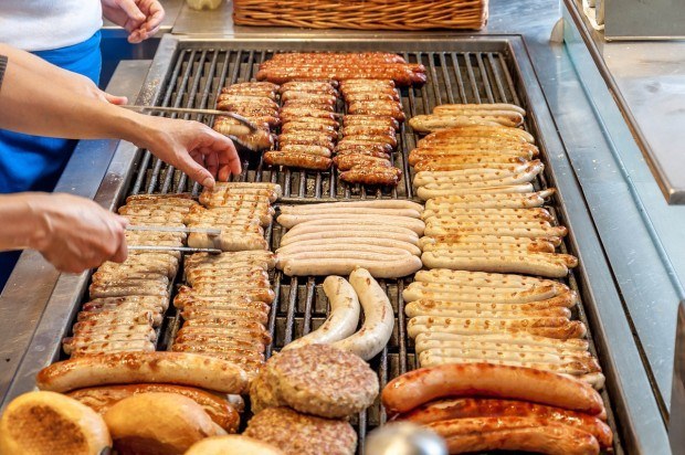 The traditional bratwurst in Nuremberg is the Nuremberger: a small, breakfast-sized sausage that is served three on a roll.