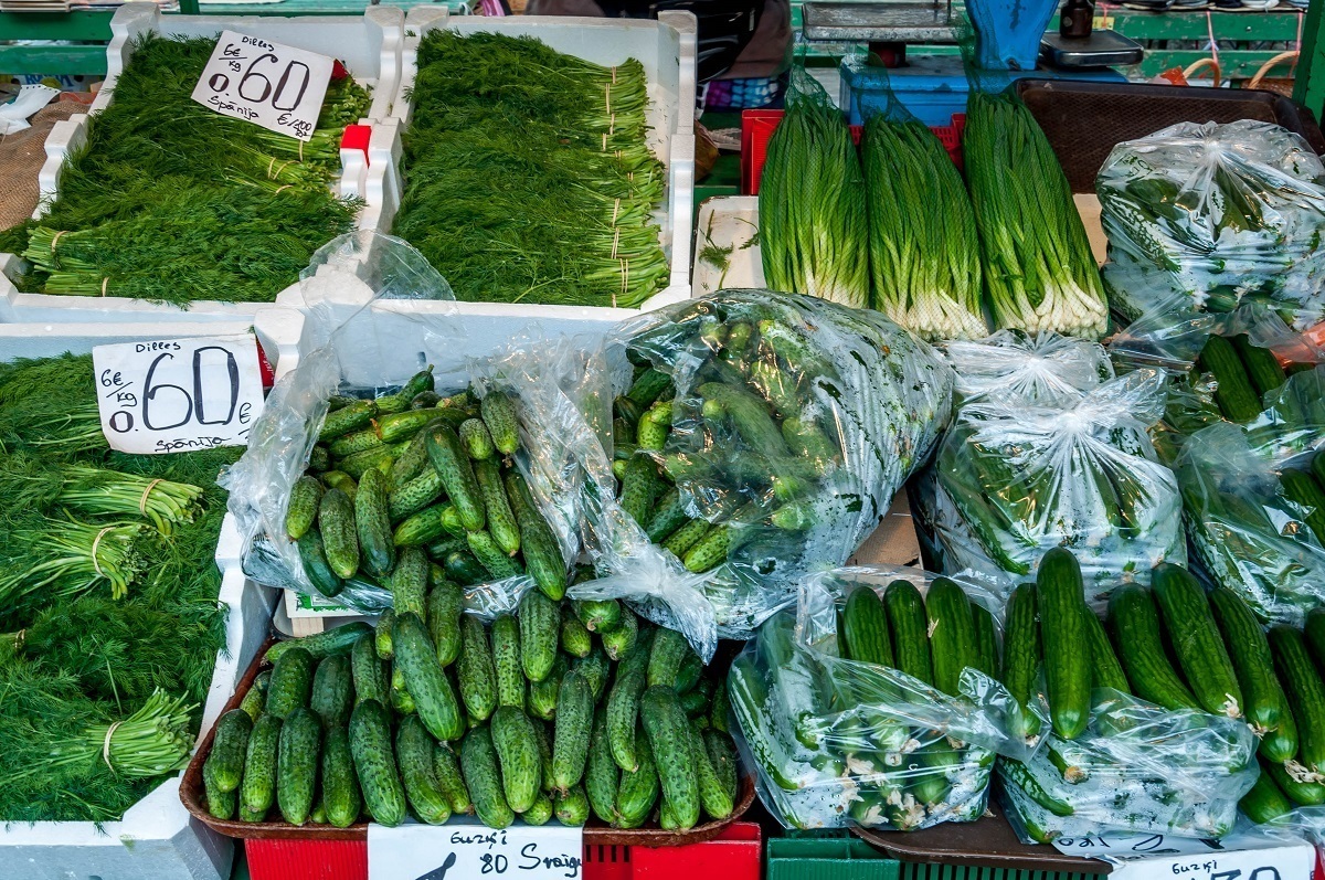 Cucumbers and herbs at the Central Market