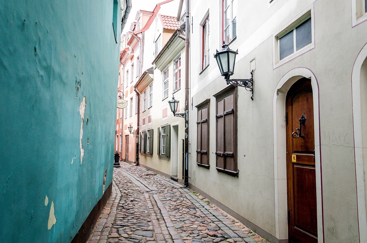 The colorful Troksnu iela is one of the medieval streets behind the original city walls. It's one of the interesting things to see in Latvia.