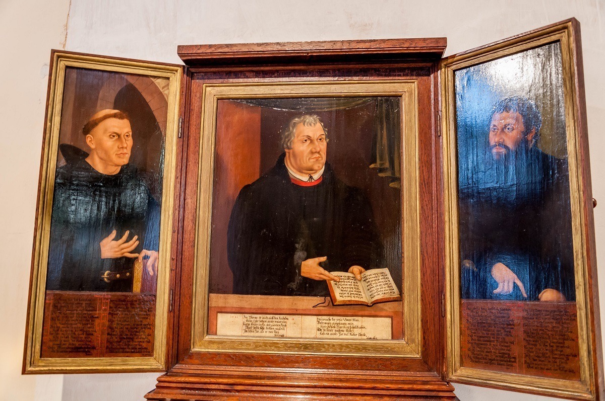 The Martin Luther triptych by Lucas Cranach at the Herder Church in Weimar, one of the Martin Luther Germany Tour sites.