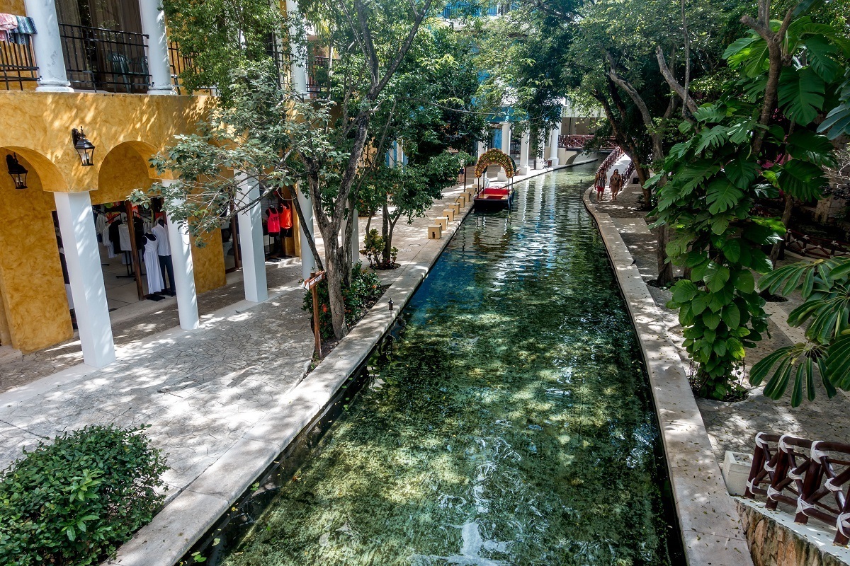 A river runs through the lobby of the Occidental Xcaret Riviera Maya in Mexico