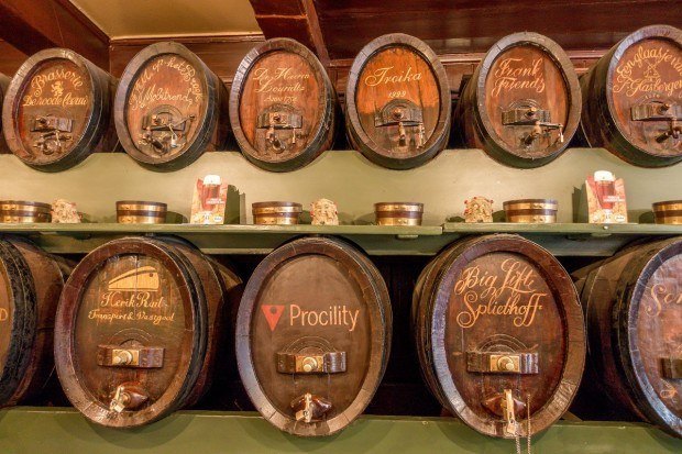 At De Drie Fleschjes, customers can buy a barrel to store their genever in the wall of the bar