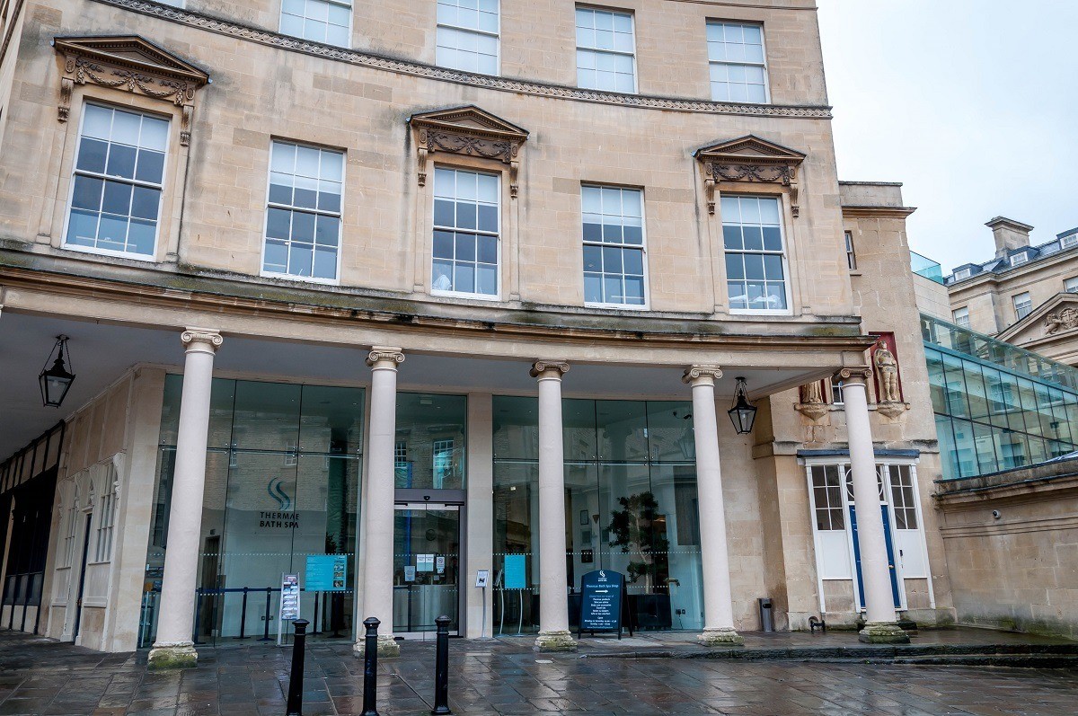 The entrance of the Thermae Spa in Bath.