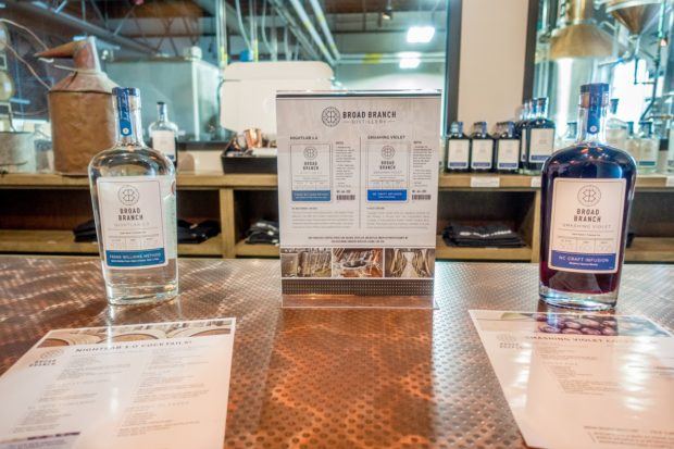 White whiskey and blueberry-flavored whiskey at Broad Branch distillery