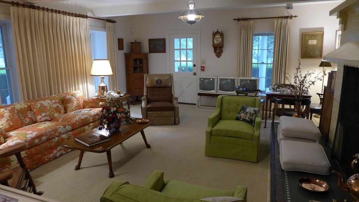The living room at LBJ's Texas White House. It is one of the more contemporary presidents' homes people can visit.