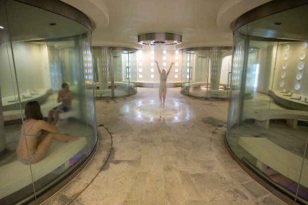 The aromatherapy steam rooms and cold shower at the Thermae Spa in Bath.