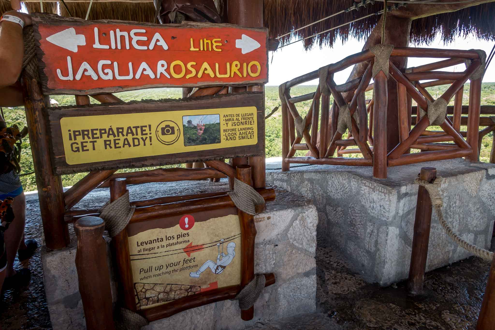 Starting out on the Jaguar zip line circuit at Xplor park Mexico