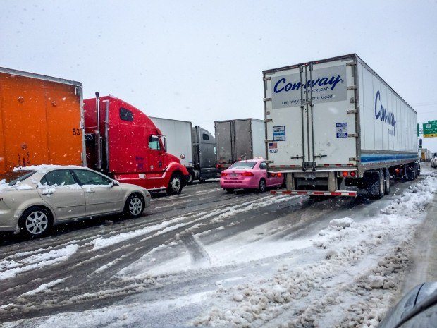 Traffic jam in the snow