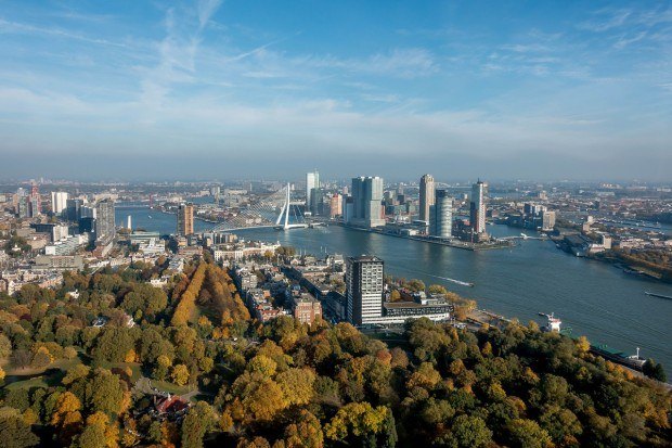 The remarkable view of Rotterdam from the top of the Euromast. Visiting this tower is a fun thing to do in Rotterdam.