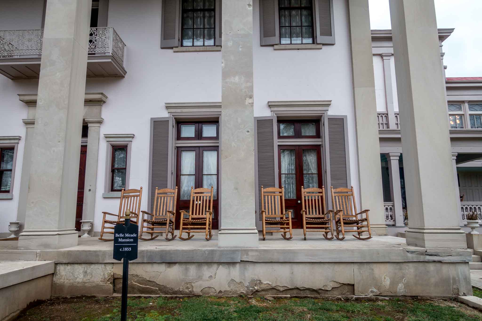 The columns of the Belle Meade mansion are scarred from the Civil War skirmish that took place in the front yard