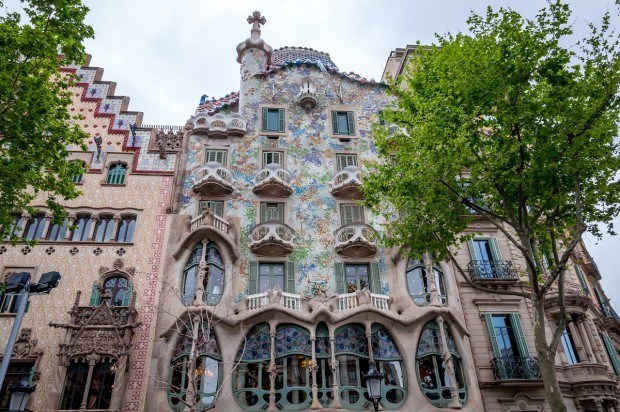 The bright and bony facade of Casa Batllo in Barcelona, Spain