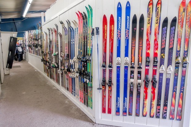 Picking up our ski rentals at Jack Frost Ski Resort.