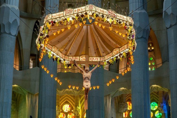 The altar inside Gaudi's spectacular Sagrada Familia in Barcelona