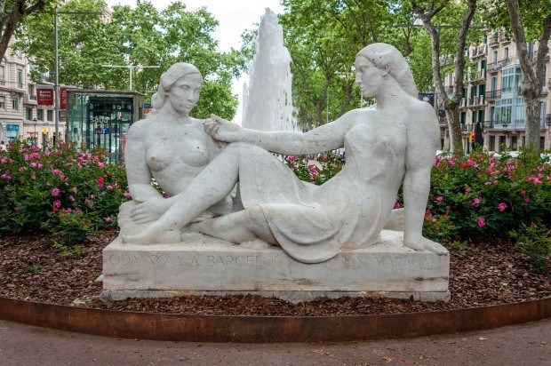 Salvador Espriu Gardens on Passeig de Gracia in Barcelona, Spain