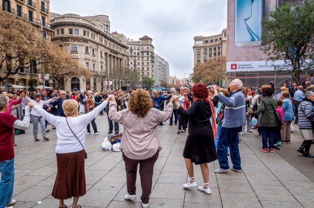 Dancing the Sardana in front of the Barcelona Cathedral in Spain