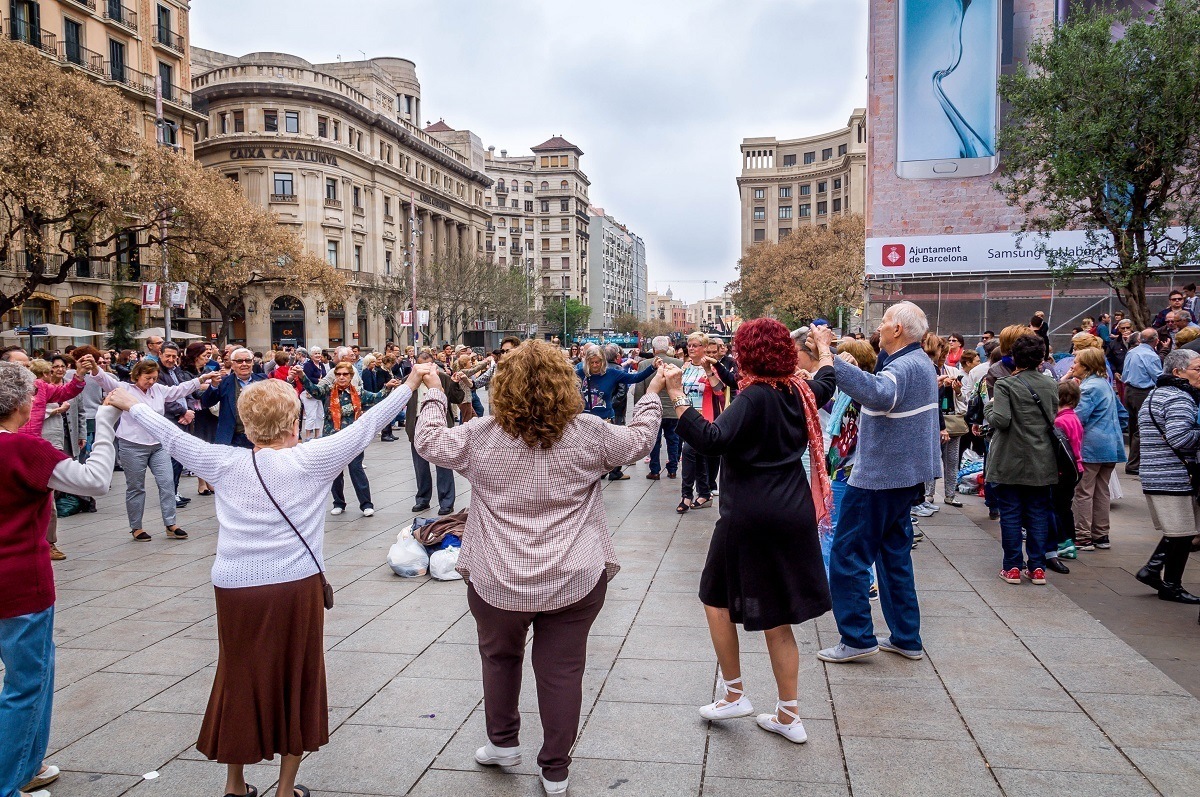 Dancing the Sardana in front of the Barcelona Cathedral in Spain
