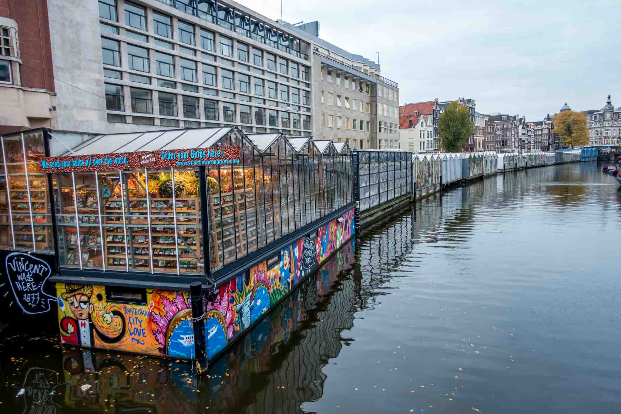 Bloemenmarkt, the floating flower market in the Singel canal, is one of the cool places in Amsterdam for flower lovers