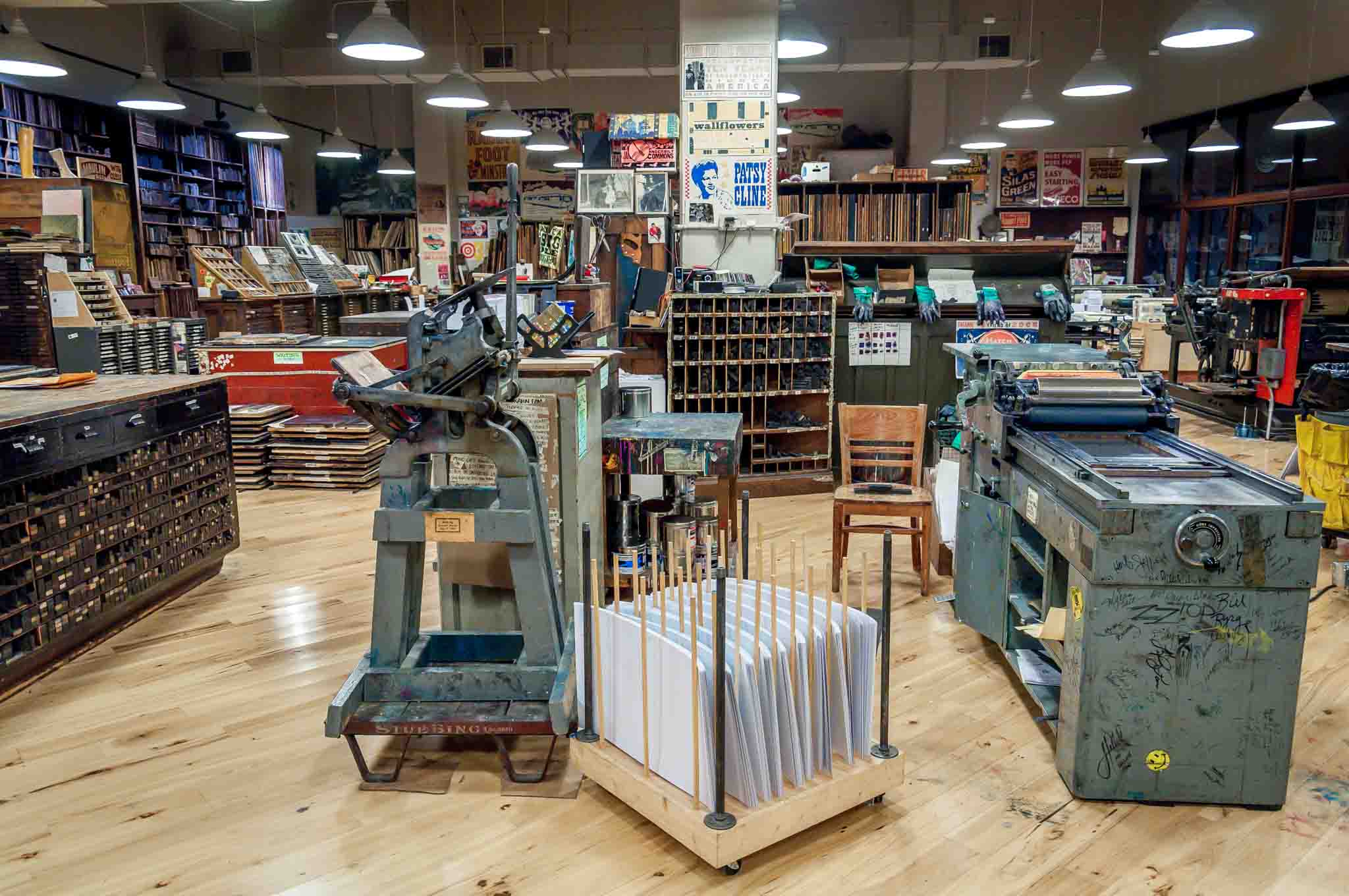 Letterpresses and posters at Hatch Show Print. Visiting here is one of the top 10 things to do in Nashville TN.