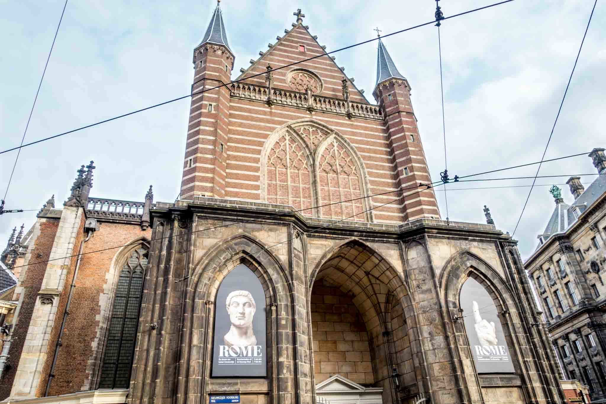 Exterior of Nieuwe Kerk. Seeing the exhibits inside is one of the cool things to do in Amsterdam