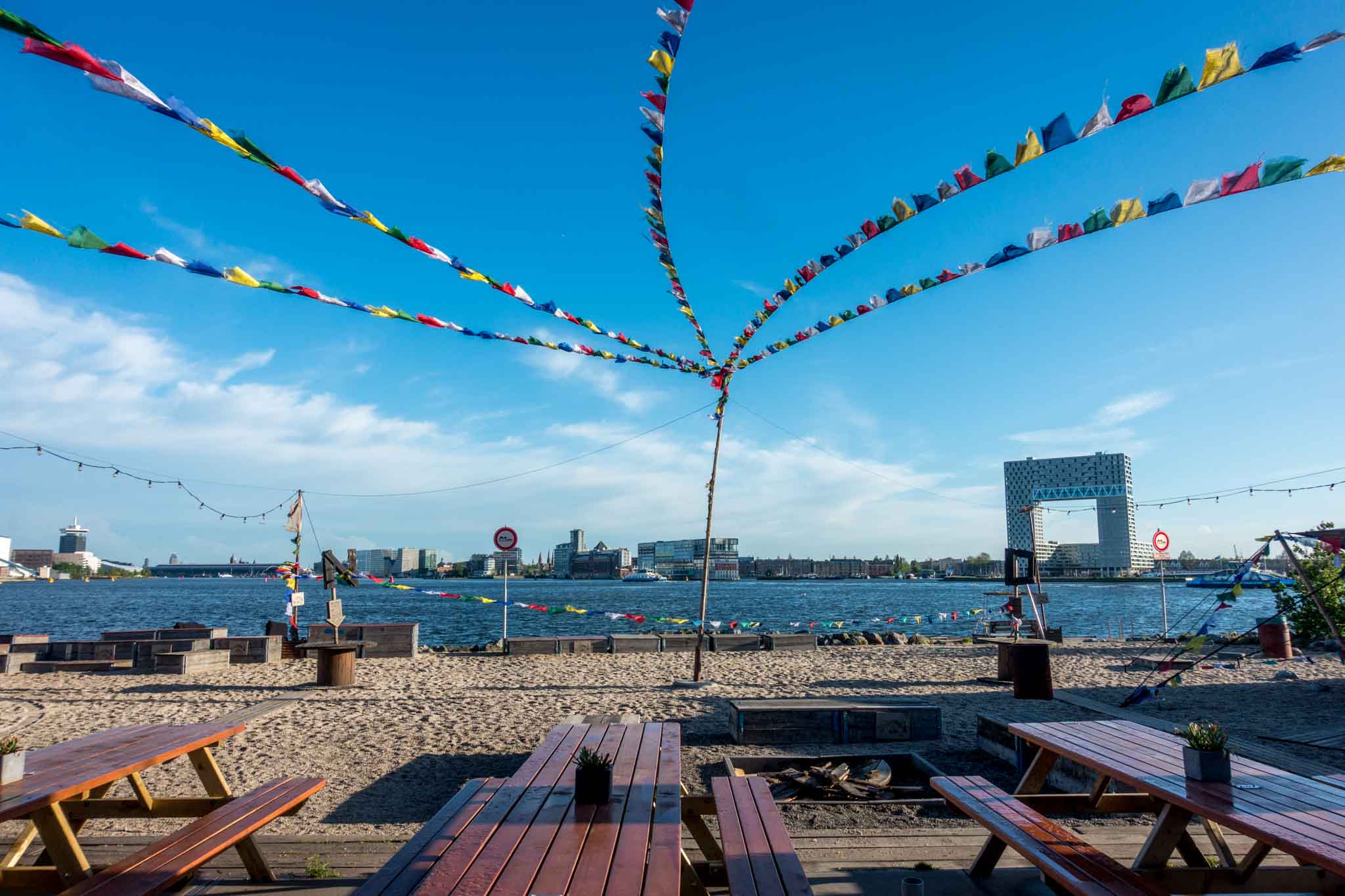 Looking out on the beach at NDSM from Pllek restaurant in Amsterdam